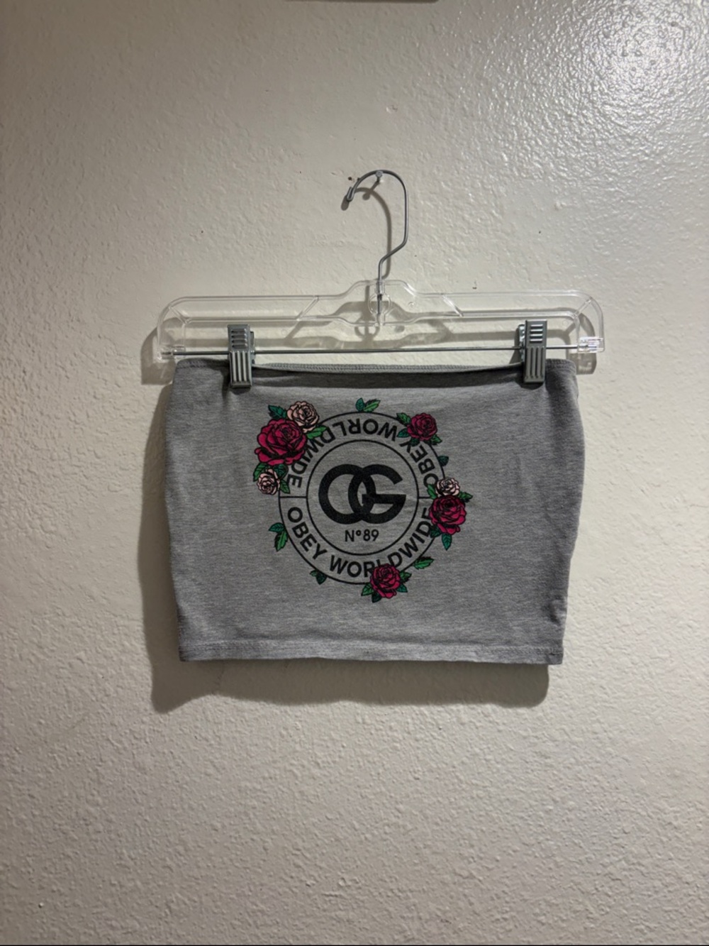 Obey Gray Tube Top with Rose Wreath Logo
